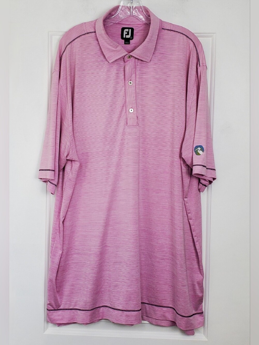 FootJoy FJ Mens Pink Striped Embroidered Logo Golf Polo Shirt - Size XXL - EUC